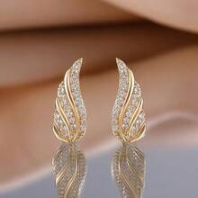 1 par de pendientes de mujer con forma de ala minimalista y linda, con incrustaciones de rhinestones, con circonita cúbica súper brillante, regalo para amigos, familia, novia, uso diario, regalo de Navidad - Pendientes de alas pequeñas - Ver 6