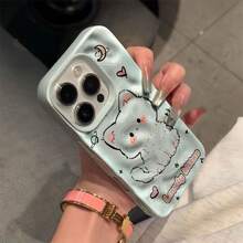 Teléfono con encantador diseño británico con un sofisticado teléfono con patrón de meteorito plisado irregular, compatible con 17/16/15/14/13/12 Pro/17 16 15 14 Plus/11 12 13 Pro, con grandes orificios en colores macarrón y una suave caída antideslizante. - azul claro - Ver 4