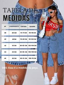 Women's Bermuda Jeans, Comfort, High Waist, Light Wash, Premium Stonewashed Effect - Rửa nhẹ - Xem 4