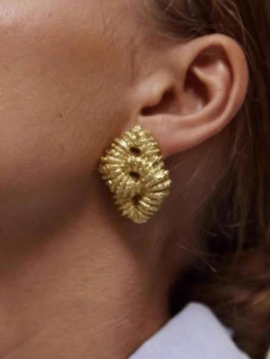 1 pieza Pendientes geométricos con textura de lava, pendientes de metal vintage minimalistas dorados adecuados para mujer, uso diario, commute, fiesta