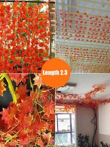 3 Packs Of 2.34m Artificial Autumn Maple Leaf Garland, Red Fall Leaves Hanging Vine, Suitable For Home, Wedding, Fireplace, Party, Thanksgiving Decor - Romantic Valentine's Day Style - Orange - View 4