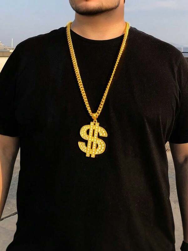 Collar con colgante de signo de dólar de tono dorado de lujo - Estilo hip-hop, accesorio de moda de aleación magnética