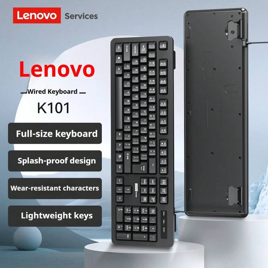 Bàn phím có dây USB Lenovo K101 104 phím cho máy tính xách tay để bàn, máy tính để bàn tất cả trong một, máy tính USB, dùng ngoài cho văn phòng, gia đình - màu đen - Xem 1