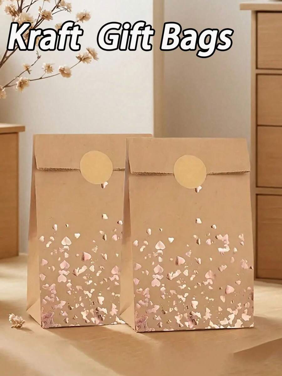 Bulk Elegant Rose Golden Kraft Paper Gift Bags Set With 12 Stickers - Beige & Golden Durable Kraft Paper, Golden Accent Packaging For Weddings, Birthdays, Showers, Tea Parties - Bulk Gift Wrap Supplies, Izable Label-Friendly - Multicolor - View 1