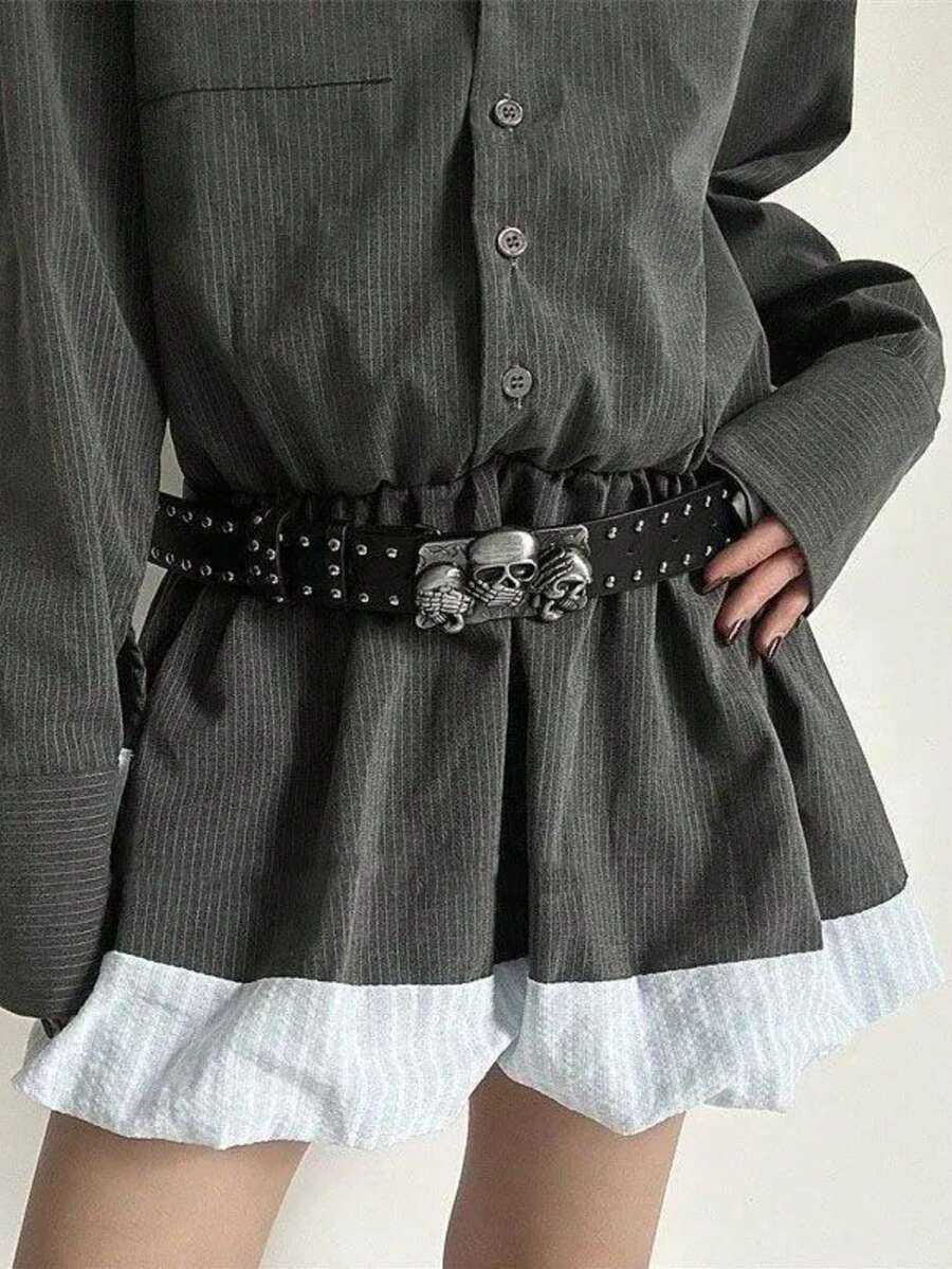 女士设计师腰带，高品质奢华品牌朋克哥特铆钉黑色牛仔裤，男女通用腰带，男士爪形骷髅扣腰带 - 彩色 - 查看 1