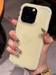 时尚可爱果冻光面全保护手机壳适用于 17ProMax 17Pro 17Air 17 16 15 14 13 12 Pro Max 纯色防震软背壳 - 淺黃色 - 查看 14