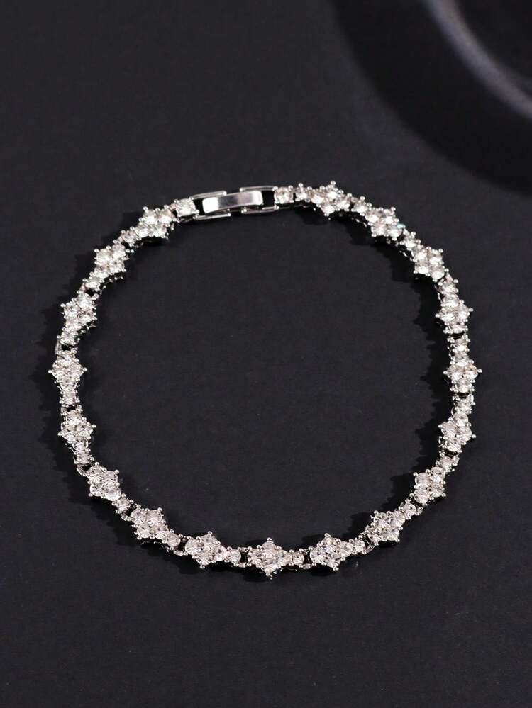 1pc Fashionable High-End Minimalist Unique Personalized Full Diamond Cross Flower Chain Men's Bracelet, Suitable For Daily Commute, Holidays, Parties, Men's Jewelry - Multicolor - View 3