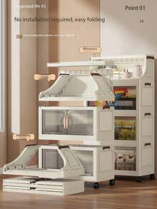 1个可折叠塑料双门储物柜，便携式衣柜，家居收纳整理柜，适用于客厅、厨房、浴室、卧室、玩具收纳、零食柜，圣诞节和万圣节礼物 - 透明 - 查看 11