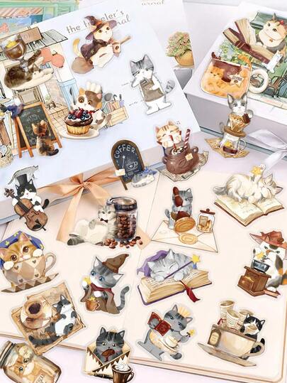 50 piezas Pegatinas creativas de gato mágico, pegatinas de gato para cuadernos, scrapbooks, patinetas, guitarras, refrigeradores, teléfonos, decoración DIY, adecuadas para regalos de cumpleaños, fiestas, Halloween, Navidad y Acción de Gracias