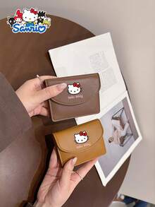 Sanrio Portafoglio da donna stile vintage Sanrio Hello Kitty - Chiusura a bottone a scatto, bordo in pizzo tinta unita, leggero e facile da trasportare per gli essenziali quotidiani, portafoglio di moda compatto per donna, mini portafoglio, portafoglio piccolo, portafoglio carino, portafoglio per carte, portafoglio per monete
