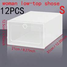 12 件白色可堆叠鞋盒可折叠塑料鞋子收纳整理器心形拉环适用于所有鞋子节省空间的模块化架子衣柜壁橱入口卧室宿舍办公室家用堆叠成鞋架鞋柜 - 白色 - 查看 14