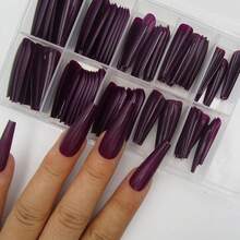 Colored Coffin Press On Nails Long Ballerina False Fake Nail Tips Full Cover Manicure Design Acrylic Nails 100pc For Women Teen FFgirls (Dark Grape){Inchcolor_nameinch:InchDarkGrapeinch} - 黑葡萄 - 查看 6