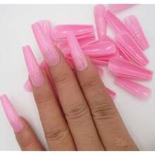 100pc Extra Long Pink Colored Coffin Press On Nails Ballerina False Fake Acrylic Nail Tips Full Cover Fingernail Designs Artificial Nails For Women FFgirls Salon Nail Art DIY (Pink){Inchcolor_nameinch:InchPinkinch} - Pink - 查看 6