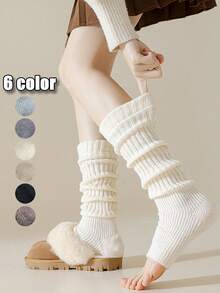 1/2/3 Pairs Women's Solid Color Rib Knit Leg Warmers, Decorative Knitted Leg Warmers, Minimalist Vintage Style, High Elasticity, Comfortable And Warm, Can Be Paired With Boots, Suitable For Autumn/Winter Daily Wear - Multicolor - View 3