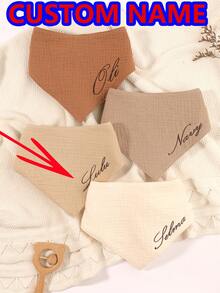 4 piezas Baberos personalizados bordados con nombre, adecuados para uso en interiores & exteriores, excelente regalo para bebés niños & niñas, disponible en marrón, beige, albaricoque, colores sólidos, regalo de baby shower, esencial para recién nacidos, para nuevas mamás - Multicolor - Ver 1