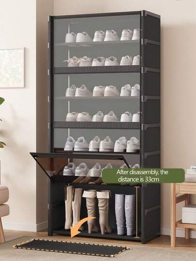 Multifunctional Transparent Flip-Cover Dustproof Shoe Cabinet, Wardrobe With Cover, Shelves, Shoe Rack, Freestanding Display, DIY Assembly, Floor-Standing Storage Rack, Book Cabinet, Suitable For Bedroom, Living Room, Kitchen, Study, Office, Holiday Storage, Valentine's Day Gift