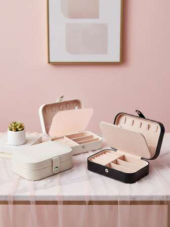 PU皮革旅行首饰盒 - 三层拉链首饰收纳盒，可收纳耳环、项链、戒指、手镯、发饰 - 便携式多功能首饰收纳盒，带隔层