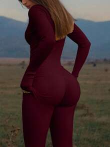 Bộ jumpsuit nữ Mystra kiểu dáng thường ngày, phối màu tương phản, có khóa kéo, màu sắc thanh lịch, thích hợp cho mùa xuân. - Màu Đỏ Sâu - Xem 5