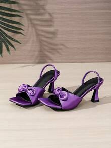 Sandali con tacco a spillo e punta quadrata di colore viola, con fiocco, alla moda, sexy e confortevoli, tacco alto, versatili per uso quotidiano, abiti da festa, eleganti e grazios - Viola - Visualizzare 2