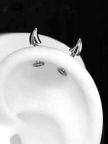 1pc Punk Silver Rivet Earrings, Unisex, Chic Metallic Smooth Geometric Pierced Earrings, Y2K Halloween Accessory - Silver - View 7