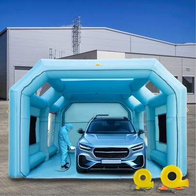 Portable Inflatable Paint Booth, 28x15x10ft Inflatable Spray Booth, Car Paint Tent With Air Filter System & 2 Blowers, Upgraded Blow Up Spray Booth Tent, Auto Paint Workstation, Car Parking Gara