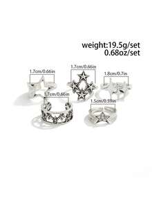 9pcs Fashionable Punk Style Crystal Star Rings Set, Adjustable For Men Casual Daily Wear - 9pcs - View 9