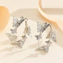 Personalized And Creative Large Circle Butterfly Animal C-Shaped Earrings Fringed Women's Explosive Earrings Earrings - 金色 - 查看 3