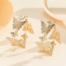 Personalized And Creative Large Circle Butterfly Animal C-Shaped Earrings Fringed Women's Explosive Earrings Earrings - 金色 - 查看 5