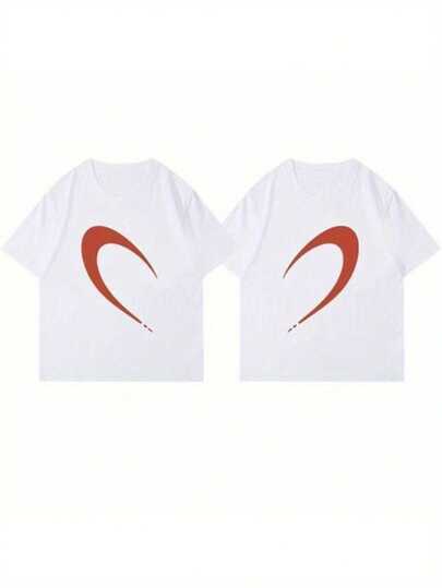 Camisetas de Pareja para el Día de San Valentín - Diseño de Media Corazón Casual, Manga Corta, Poliéster, Lavar a Máquina, Regalo Romántico para Parejas, Ropa para el Día de San Valentín| Diseño Juguetón| Tela de Poliéster, Camisetas para Parejas