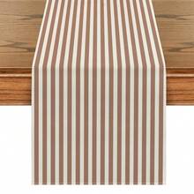 1 件圣诞装饰桌旗，条纹长方形桌布，多种尺寸可选，适用于家庭用餐、圣诞厨房装饰、家居装饰、户外派对和餐厅，是户外餐桌布置的完美礼物，亚麻质感 - 摩卡慕斯色 - 查看 11