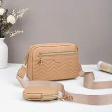 2 bolsos cruzados ligeros para mujer, con bolsa desmontable para el día a día, para ir de compras o al trabajo. - Caqui - Ver 2