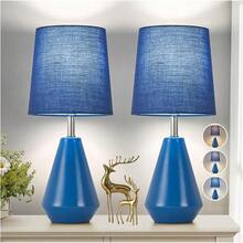 Small Table Lamp For Bedroom - Reading Desk Lamp With 3 Color Temperatures,15.5" Nightstand Ceramic Lamp With Fabric Shade For Room,Living Room,Dorm,Home Office (White) - Xanh lam-1 - Xem 8