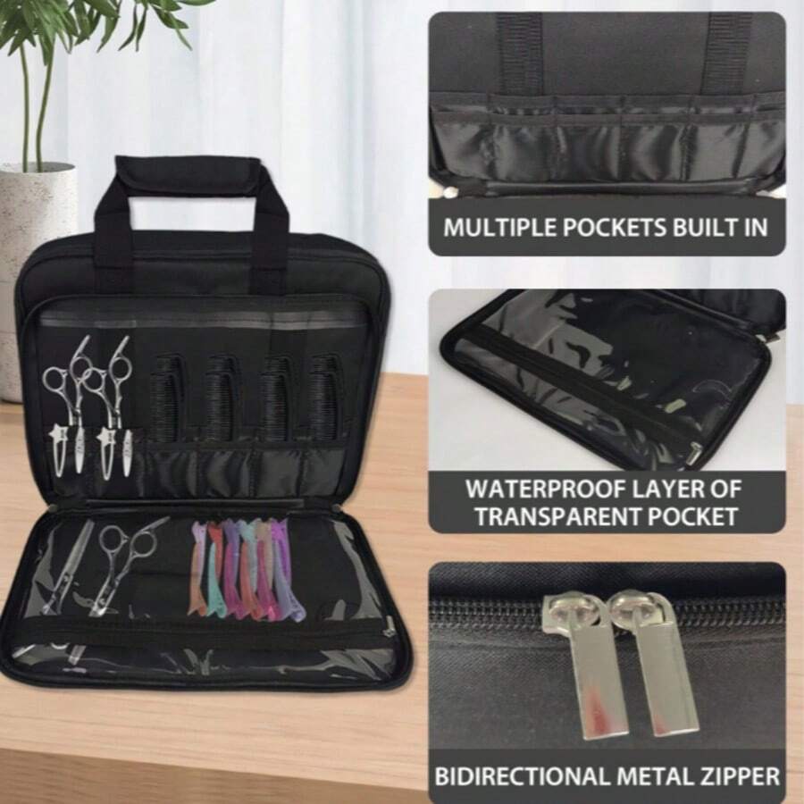 Hairdressing Bag, For Hairdressing Tools, Stylist Travel Bag, Hair Styling Tool Storage Bag, Cosmetic Bag, Large Organizer With Multiple Compartments For Stylists And Barbers, For Scissors, Combs, Brushes And Clips, Lightweight Yet Durable, Functiona - Black - View 1