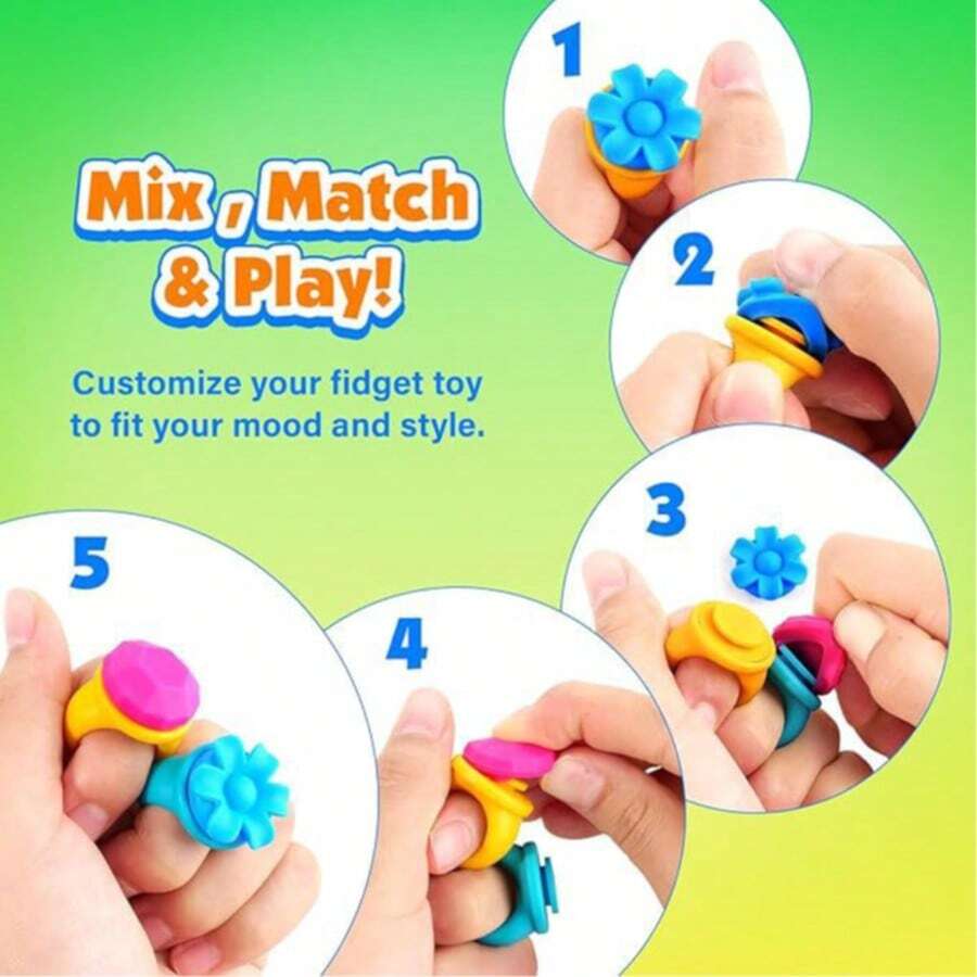 6pcs Silicone Textured Fidget Rings, Party Favor & Stress Relief Small Gift - Multicolor - View 1