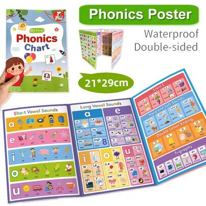 Lachilly Phonics Cards For Kids, Portable Phonics Learning Chart Poster, Reading Practice For Beginners - Reading Game, Educational Toy English Flash Cards For Kids, CVC Words Charts For Kids Teacher Classroom Home Use