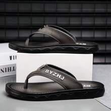 Men's Thick Sole Leather Outdoor Slippers, Retro Soft Bottom Beach Flip Flops - Dark Grey - View 3