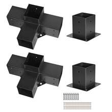 Pergola Bracket Kit, 4x4 Inch (Inner Size 3.5x3.5), 2 Pcs 4-Way Heavy Duty Corner Bracket Woodworks DIY Post Base Kit, Easy Installation Wooden Beams For Gazebos, Patio Pergolas, Log Cabin - 4 Pcs 4 X 4 Inch Cross - View 1