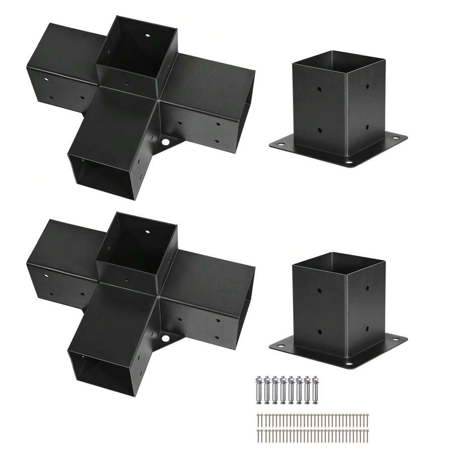 Pergola Bracket Kit, 4x4 Inch (Inner Size 3.5x3.5), 2 Pcs 4-Way Heavy Duty Corner Bracket Woodworks DIY Post Base Kit, Easy Installation Wooden Beams For Gazebos, Patio Pergolas, Log Cabin - 4 Pcs 4 X 4 Inch Cross - View 1