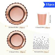 Rose Gold Petal Shaped Disposable Plate, Napkin, Cup Set, Plates, Napkins And Cups Party Supplies, Serves 10 Guests, Disposable Paper Plates Party Tableware Suitable For Birthday, Wedding, Party, Family Picnic - Multicolor - View 2