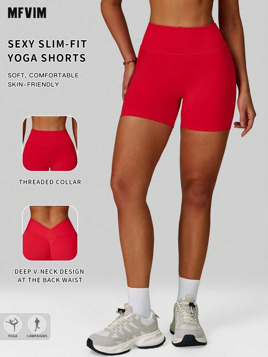 MFVIM Women's Red Slim Fit Athletic Shorts, High Waist Tummy Control Breathable Soft Stretchy Fabric Casual Sports Running Yoga Pants, Suitable For Commuting, Outdoor, Jogging, Cycling, Yoga, Pilates, Gym Workout