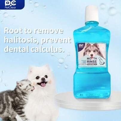 PC Petclear Petclear 宠物漱口水，适用于狗和猫，口气清新，无需刷牙 - 大容量 500ml 宠物漱口水，适用于猫和狗 - 轻松加水，消除异味并促进牙齿健康，保护宠物的牙齿健康，瓶子更方便旅行和家庭使用。