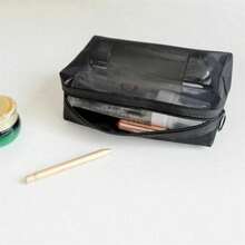 1pc Black Square Pencil Case, High Capacity Nylon Mesh Transparent Breathable, Can Also Be Used As Cosmetic Bag Back To School,Back To School,School Supplies,Pencil Pouch,School Bag - 彩色 - 查看 4