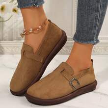 Outdoor Spring Autumn Womens Shoes Ladies Shoes Loafers Flats Walking Travel Cozy Padded Suede Clogs Adjustable Buckle Rounded Toe - Maroon - View 6