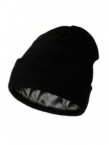 3 Pieces Satin Lined Winter Beanie Hats For Men Women Knitted Watch Hat With Satin Lining Solid Skull Cap Fall Outfit - màu đen - Xem 5