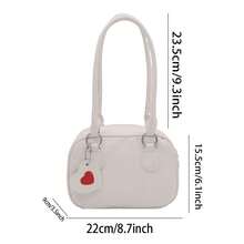 Polyurethane Shoulder Bag for Women Cute Handbag with Heart Shaped Tag for Everyday Use - Caqui - Ver 7