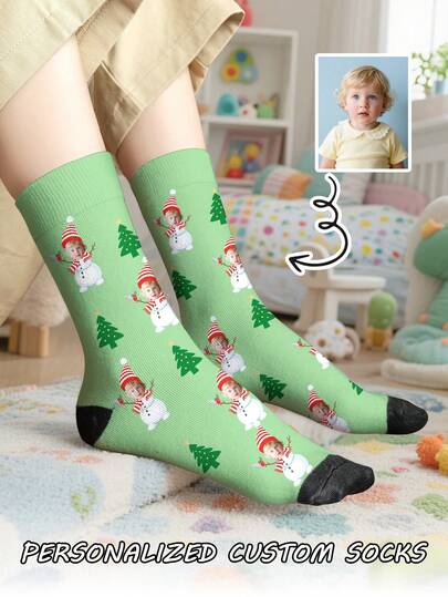 1 Pair Of Customized Face Children's Mid Tube Socks, Put Any Face On Socks,Boy And Girl, Personalized Socks For With Photos, Interesting Customized Picture Pairs With Medium To Long Socks, Suitable For Valentine's Day, Birthdays, Gift Giving