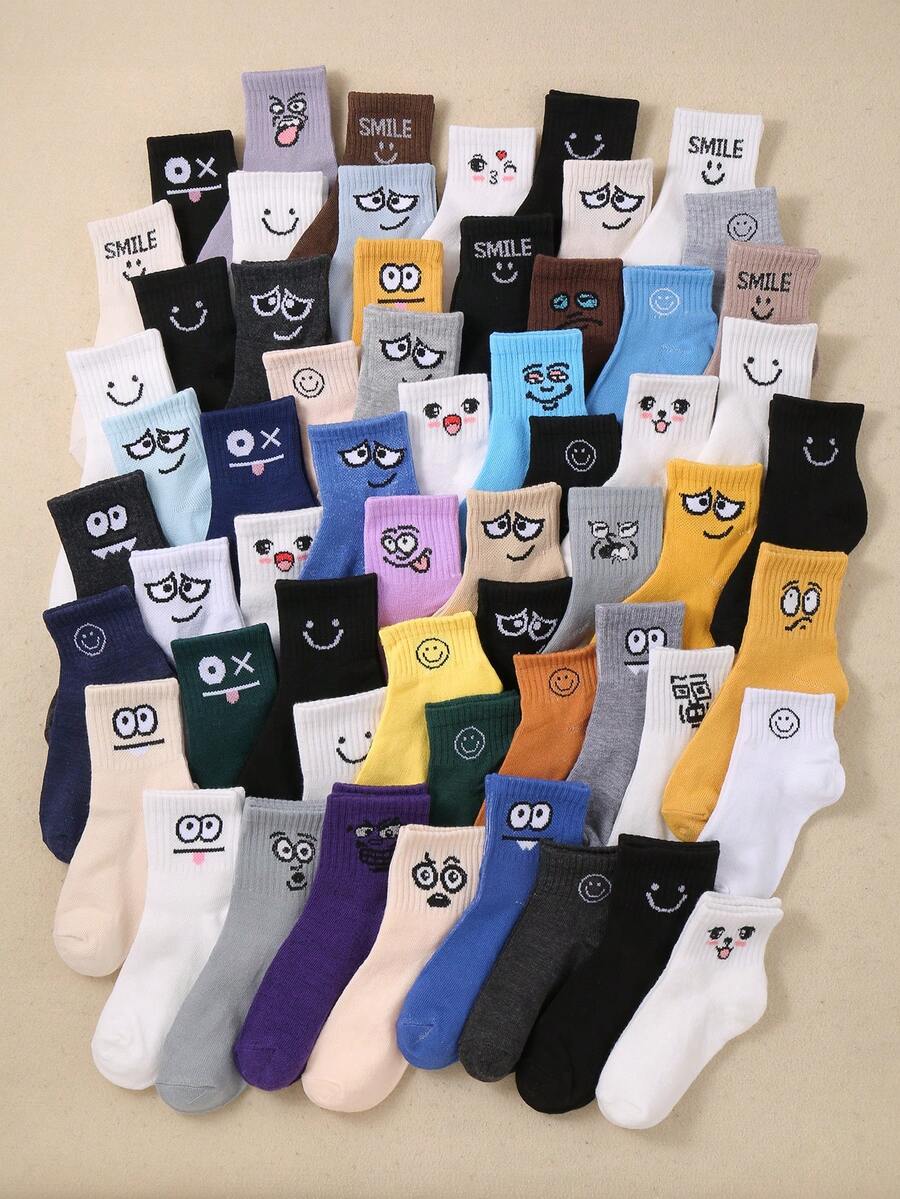 20 Pairs Kids Random Color & Pattern Elastic Mid-Calf Socks, Comfortable Versatile Sports Socks, Suitable For All Seasons, Fits Boys & Girls Ages 1-14. Christmas & Thanksgiving Sock Gift, Assorted Styles. - Multicolor - View 1