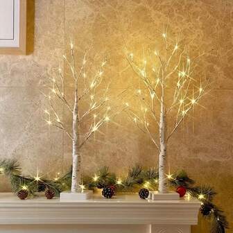 Lámpara de árbol de abedul blanco, decoración de escritorio. Lámpara de árbol ajustable con caja de batería/fuente de alimentación USB para dormitorio, sala de estar, fiesta de cumpleaños, decoración navideña (batería no incluida)