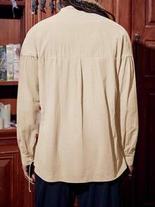 Men's Halloween Costume Blouse Long Sleeve Medieval Pirate Look Steampunk Viking & Renaissance Elements Lace Up Scottish Style - 米色 - 查看 2