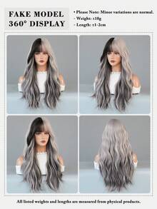 NICKY WALL 长款银灰色波浪假发，刘海挑染，黑色带粉色波浪卷发，分叉染色假发，合成时尚高密度耐热纤维假发，适合女士和女孩日常派对角色扮演圣诞节使用，26 英寸 - 挑染粉色 - 查看 7